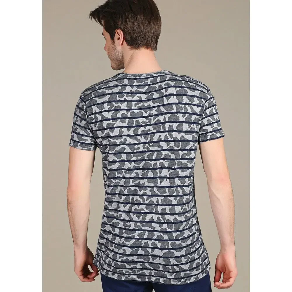 Mondo Gray Blue Stripe Luxury Cotton Tee Sz 4XL Lightweight Stretch Cotton Bloke - Picture 2 of 9